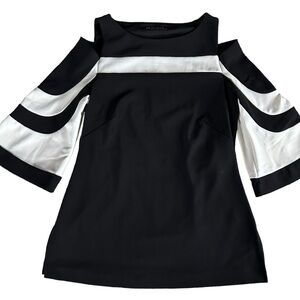 Boston Proper Womens Colorblock Black/White Cold Shoulder Tunic Top sz XS